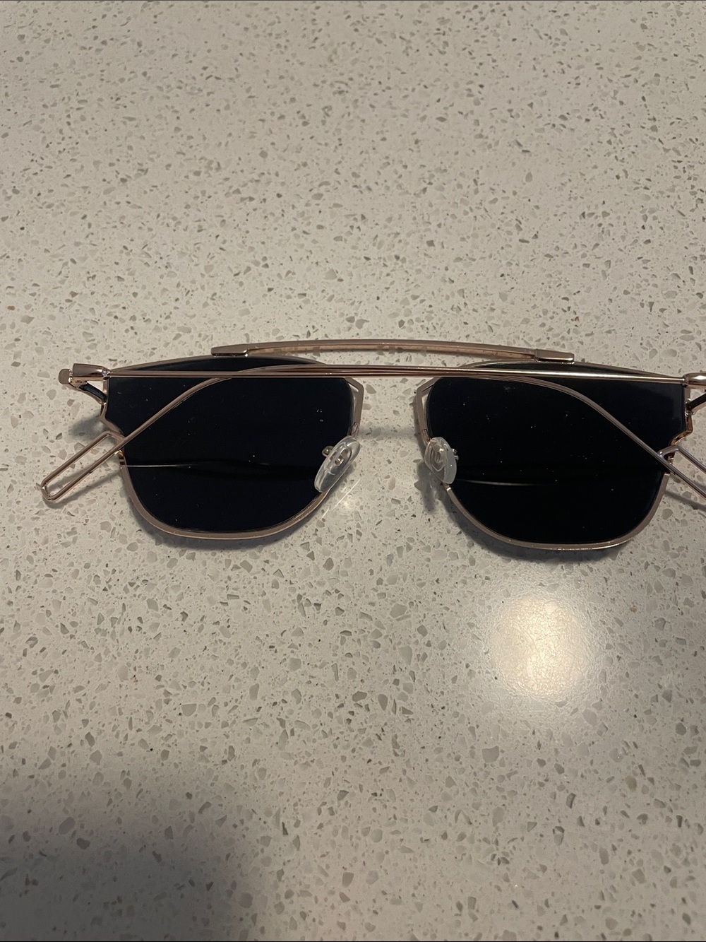 Geometric Metal Frame Sunglasses - Black Lenses, Rose Gold Frame - Picture 2 of 2